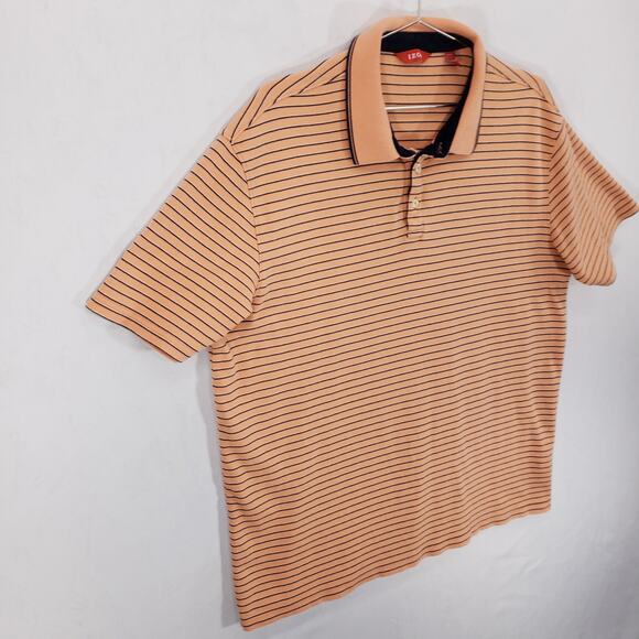 IZOD Polo Mens Extra Large Peach Navy Striped Short Sleeve Casual Preppy Shirt - Picture 5 of 11